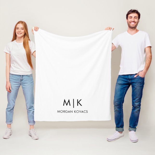 Weiß und Schwarz | Modernes Monogramm Fleecedecke (Beispiel)