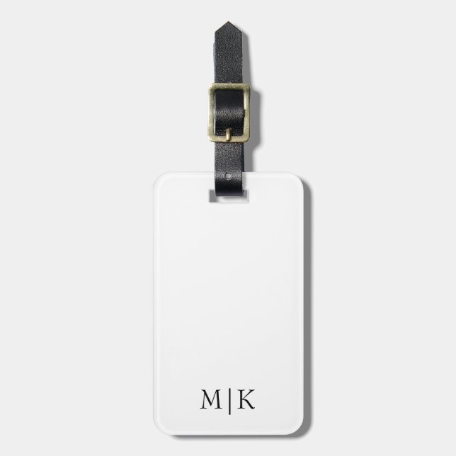 Weiß und Schwarz | Modernes Monogramm Gepäckanhänger (Vorderseite vertikal)