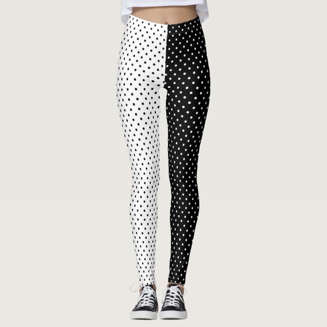 Weiß und Schwarz-Polka-Dot Leggings (Vorderseite)