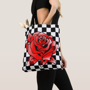 Weiß und Schwarz-Quadrat und Rote Rose