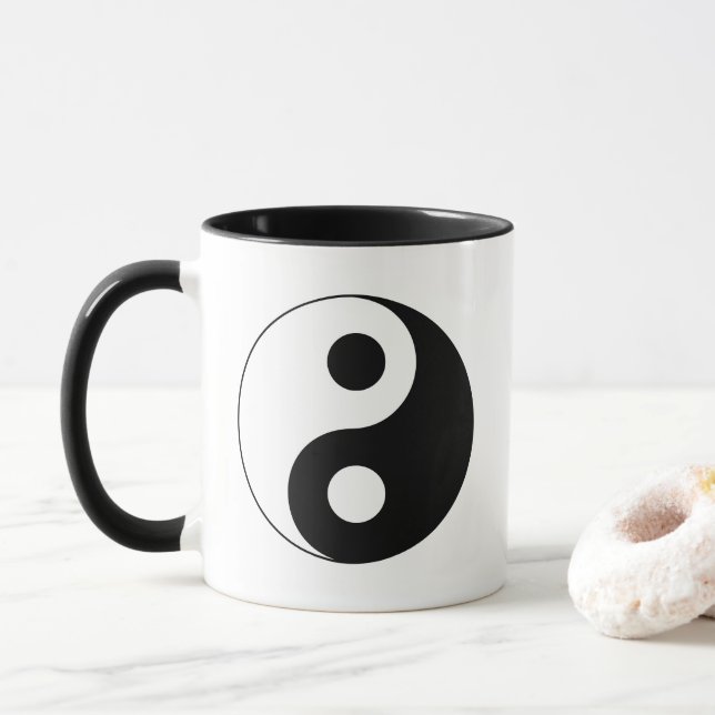 Weiß und Schwarz Yin und Yang-Symbol Tasse (Mit Donut)