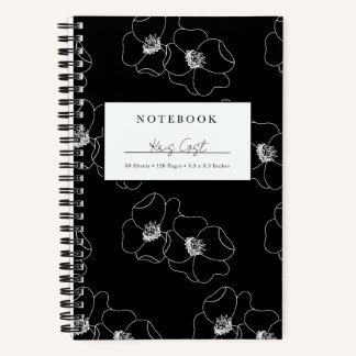 Weiß- und schwarze Blumen personalisiertes Notizbu Notizbuch