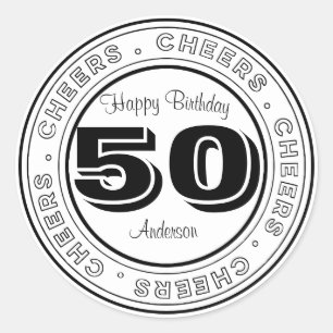 Weiß und schwärzen Sie Geburtstag 50 Runder Aufkleber