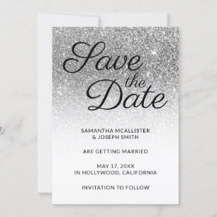 Weiß und Silber Ombre Glitzer Save the Date Einladung