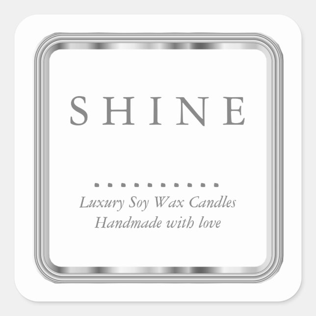 Weiß und Silber Quadratischer Aufkleber (Vorderseite)