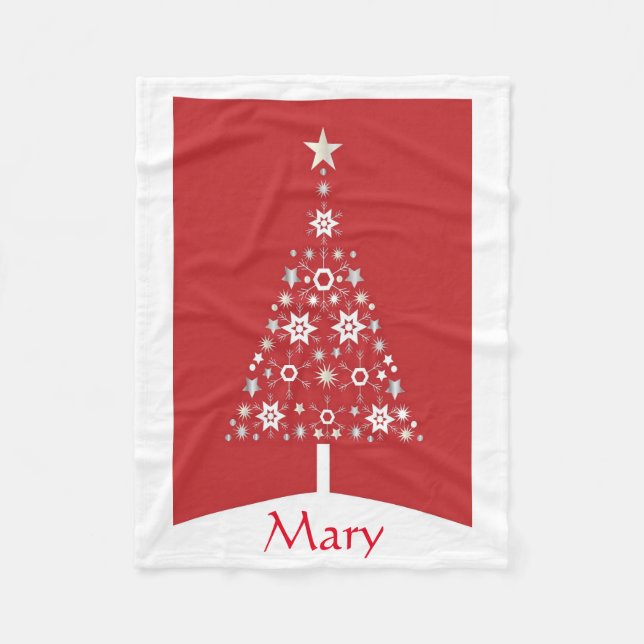 Weiß und silber Weihnachtsbaum Fleecedecke (Vorderseite)