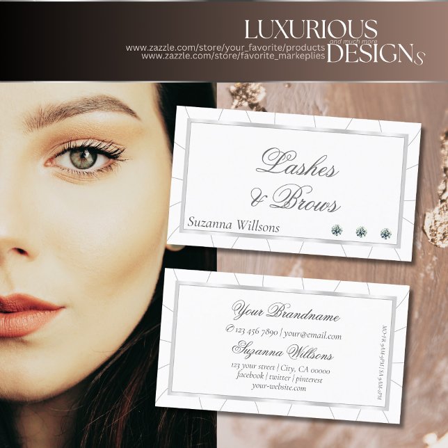 Weiß- und Silberrahmen mit Diamanten Beruflich Visitenkarte (Von Creator hochgeladen)