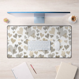 Weiß und Taupe Herz Muster Elegant Girly Niedlich Schreibtischunterlage