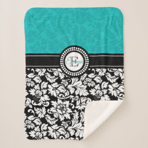 Weiß und türkisfarbenes Damast-Muster Sherpadecke