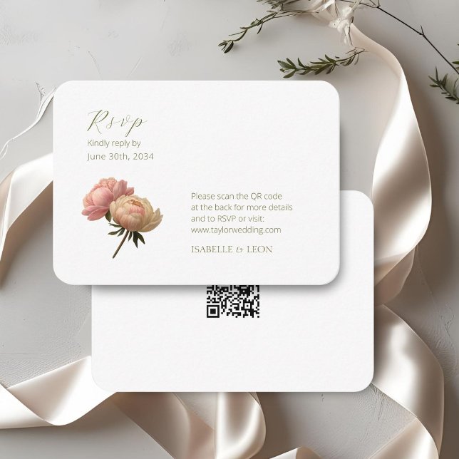 Weiß | Vintage Rose QR Code Hochzeit Begleitkarte (Von Creator hochgeladen)