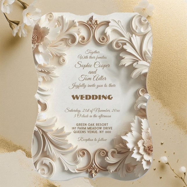 Weiß weißes Barock Soft Golden Barock Elegante Wir Einladung (Soft Golden White Baroque Elegance Floral Swirls Invitation)