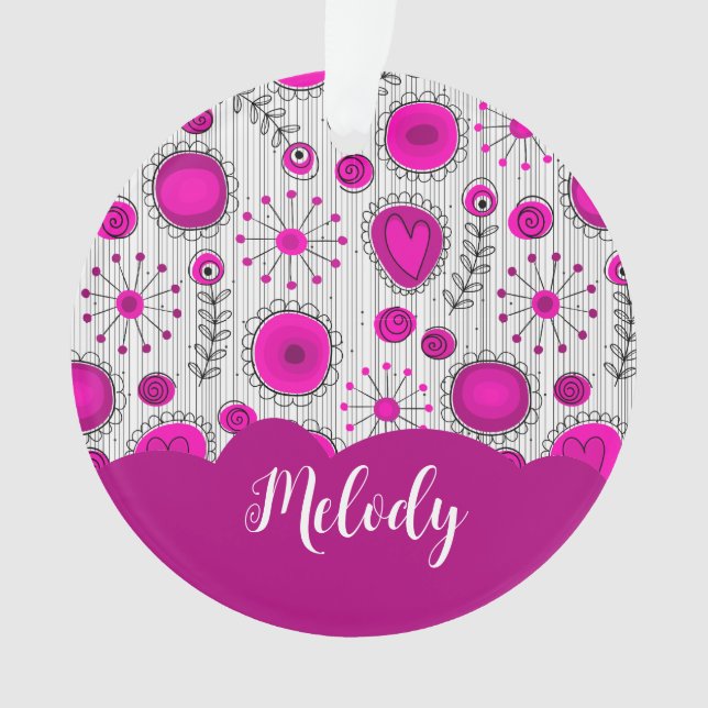 Weiß-weißes Herz-Whimsikal Blume Blumenname Ornament (Vorderseite)