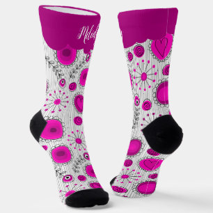 Weiß-weißes Herz-Whimsikal Blume Blumenname Socken