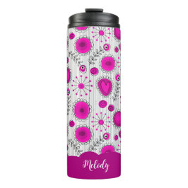 Weiß-weißes Herz-Whimsikal Blume Blumenname Thermosbecher