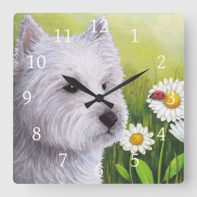 Weiß Westie des Hund83 Quadratische Wanduhr (Vorderseite)