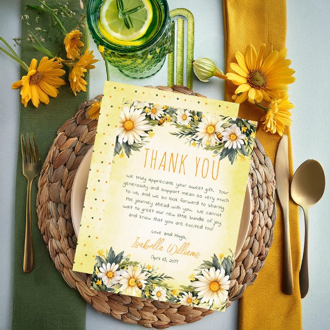 Weiß | Yellow Daisies Floral Baby Shower Dankeskarte (Daisies Yellow, White and Green Spring Floral Thank You Card -- Little Daisy Collection)