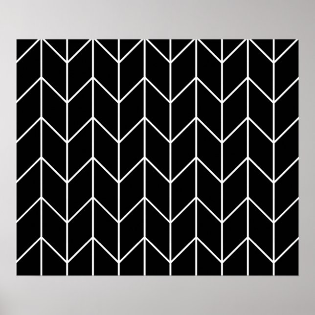Weiß Zickzack Schwarz Hintergrund Moderner Chic Poster (Vorne)