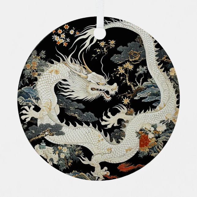 Weißasiatischer Drache Ornament Aus Metall (Vorderseite)