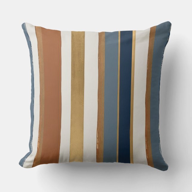 Weißblaues Gold und Kupferstreifen Kissen (Vorderseite)