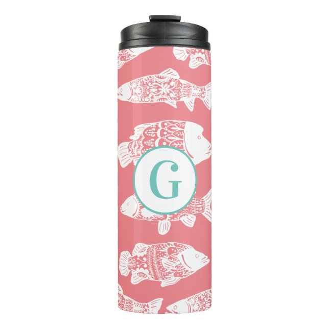 Weißblütenfisch | Monogramm Thermosbecher (Vorderseite)