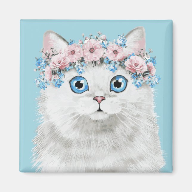 Weißblütenkatze Magnet (Vorne)