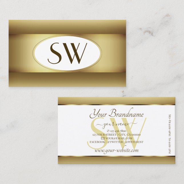 Weißbraune Ombre Monogram Dark Gold Decorrahmen Visitenkarte (Vorne/Hinten)