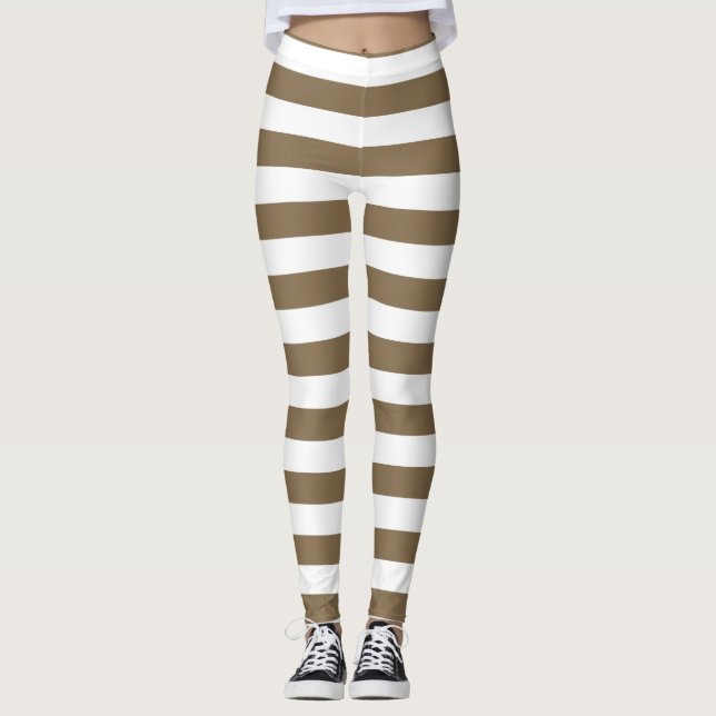 Weißbraune und weiße Farbe, horizontal gestreift Leggings (Vorderseite)