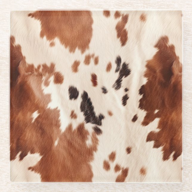 Weißbrauner Cowhide Glasuntersetzer (Vorderseite)