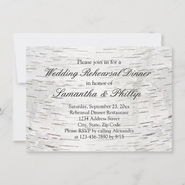 Weißbuch Birkenbaum Barke Rustikale Holzhochzeit Einladung (Vorderseite)