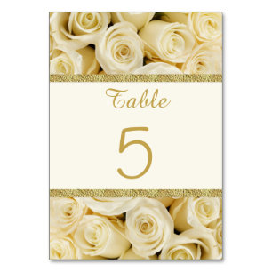 Weißcreme-Rose mit goldfarbenem Rand Tischnummer