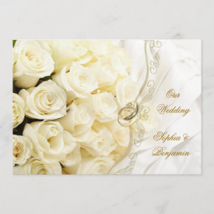 Weißcreme-Rose und Ringe Hochzeitsempfang Einladung