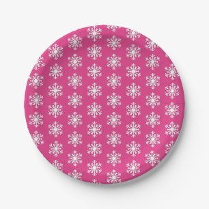 Weiße 3-D-Schneeflocke auf Peppermint Pink Pappteller