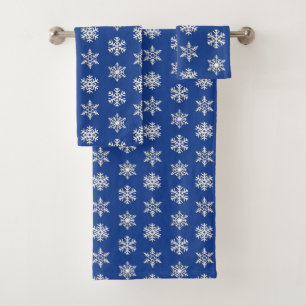 Weiße 3-D-Schneeflocken auf Cobalt Blue Badhandtuch Set