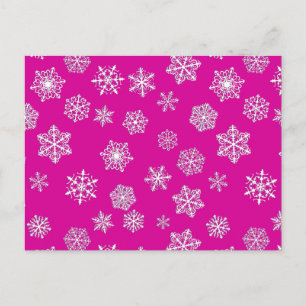 Weiße 3-D-Schneeflocken auf fuchsienrosa Hintergru Postkarte