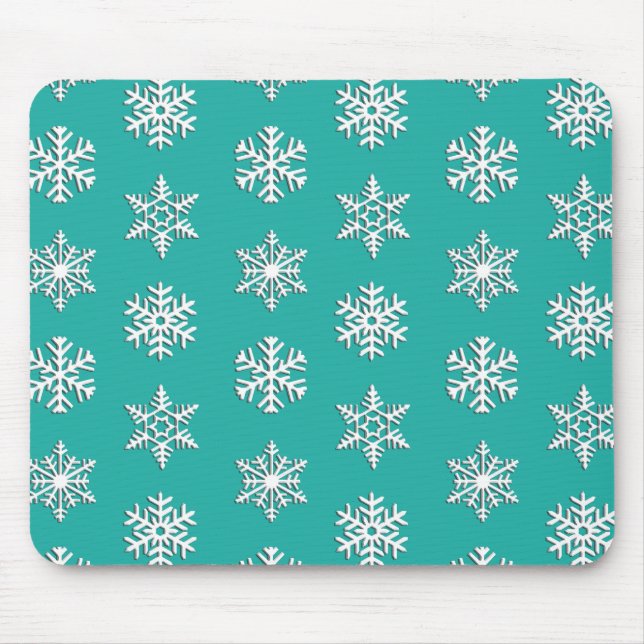 Weiße 3-D-Schneeflocken, individueller Hintergrund Mousepad (Vorne)