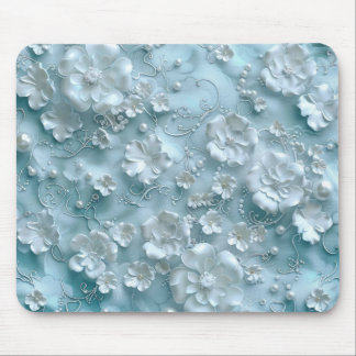 Weiße 3D-Blume mit hellblauem Hintergrund Mousepad