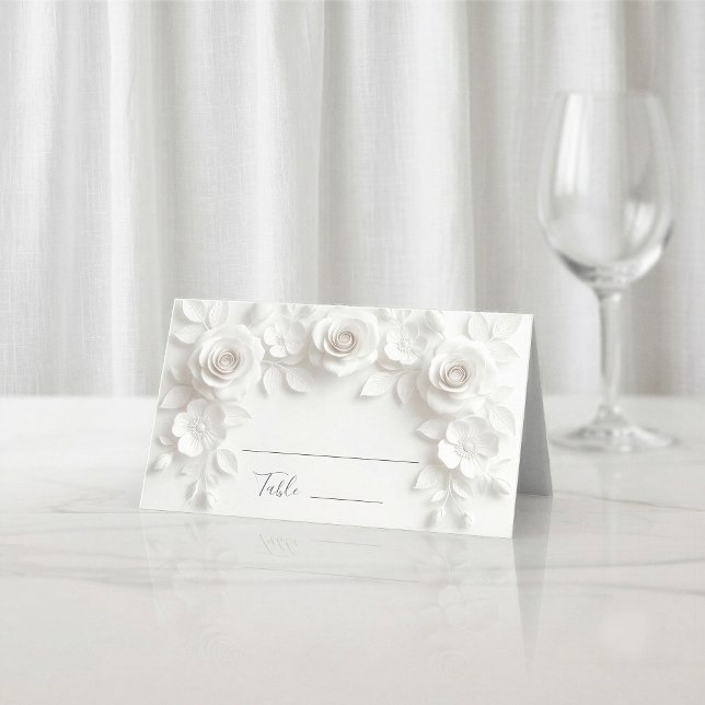 Weiße 3D-Blumen-Bogenhochzeit Platzkarte (Von Creator hochgeladen)