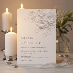 Weiße 3D-Blumen Rosen Minimalistische Hochzeit  Einladung