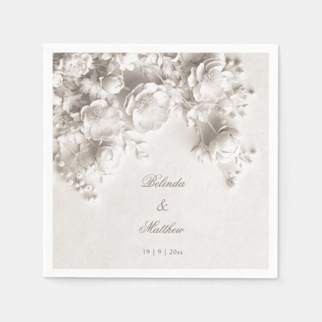 Weiße 3D-Blumenrosen | Hochzeit Serviette (Vorderseite)