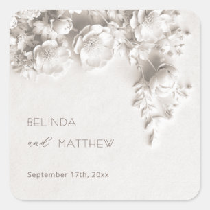 Weiße 3D-Blumenrosen Minimalistische Hochzeit  Quadratischer Aufkleber