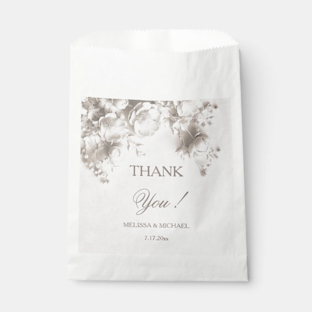 Weiße 3D-Rosen Hochzeit Danke Geschenktütchen (Vorderseite)