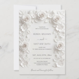 Weiße 3D-Rosen Rahmen Hochzeit Einfach Einladung