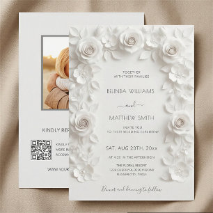 Weiße 3D-Rosen Rahmen Hochzeit Minimalistisch Einladung