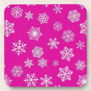 Weiße 3D-Schneeflocken auf fuchsia rosa Hintergrun Untersetzer