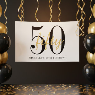 Weiße 50er Geburtstagsfeier Schwarz Gold Chic Poster