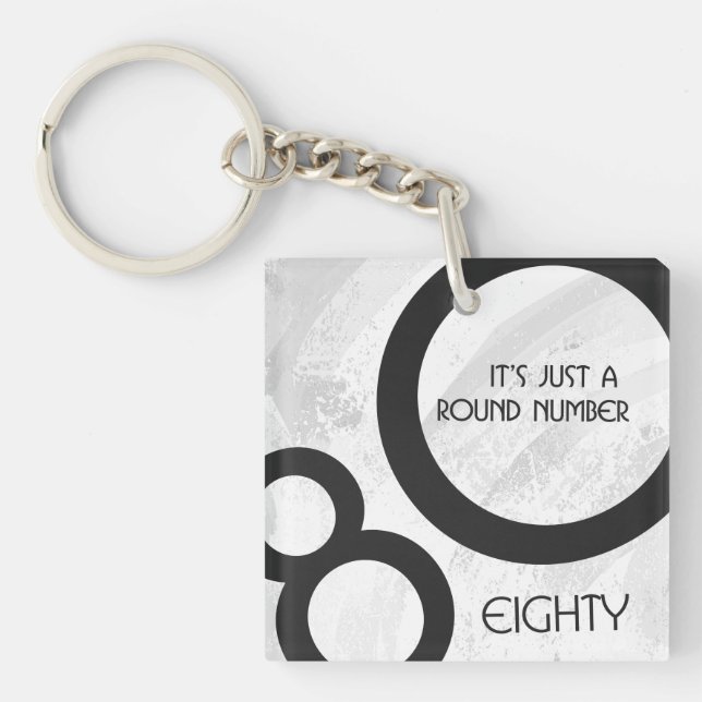 Weiße 80-Jahrzehnte Geburtstag Schlüsselanhänger (Vorderseite)