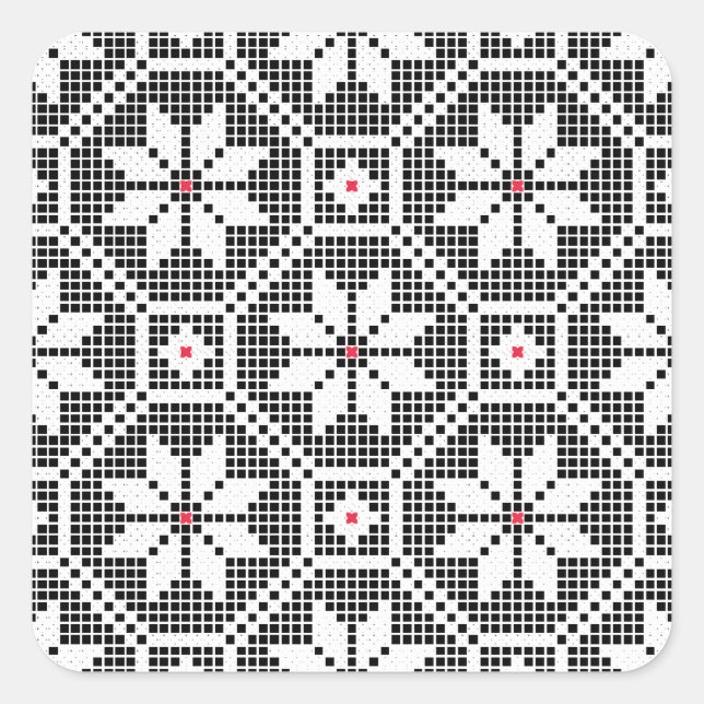 Weiße abgeschiedene Spitze auf schwarzem Hintergru Quadratischer Aufkleber (Vorderseite)