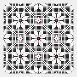 Weiße abgeschiedene Spitze auf schwarzem Hintergru Quadratischer Aufkleber