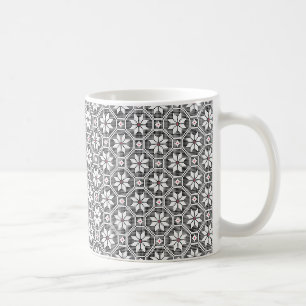 Weiße abgeschiedene Spitzentextur auf schwarzem Hi Kaffeetasse