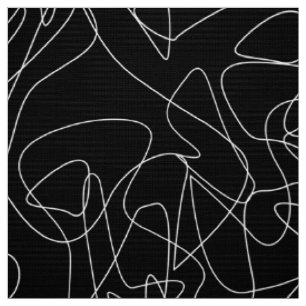 Weiße abstrakte Doodles auf dunkelschwarzem Hinter Stoff